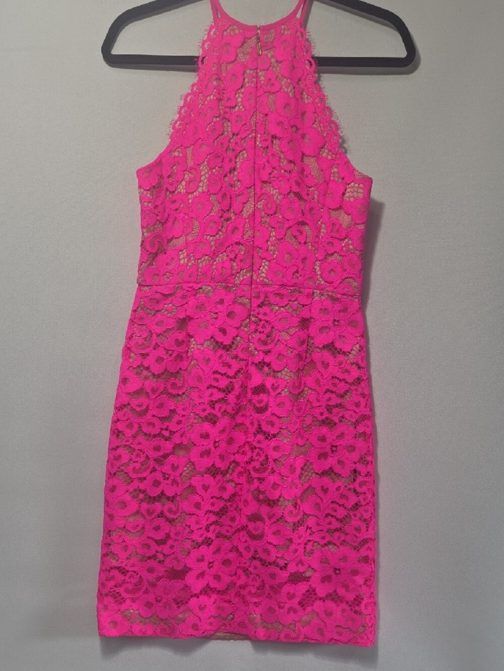 Trina Turk Parry Bright Pink Lace Halter Sheath Dress - Picture 3 of 10